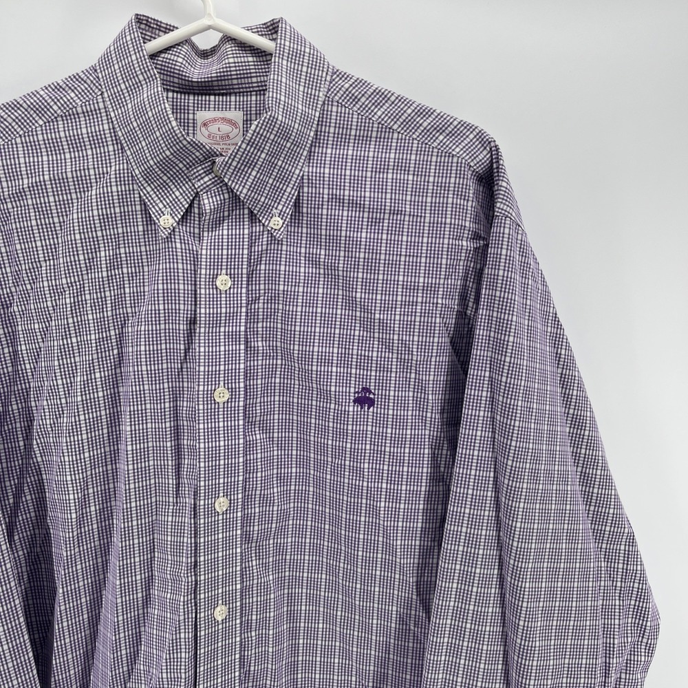 Brooks Brothers Regular Fit Shirt Mens L Purple Paid Non-Iron L/S Button Front